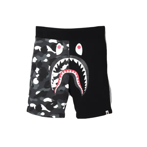 A Bathing Ape City Camo Shark Sweat Shorts - Black Bape