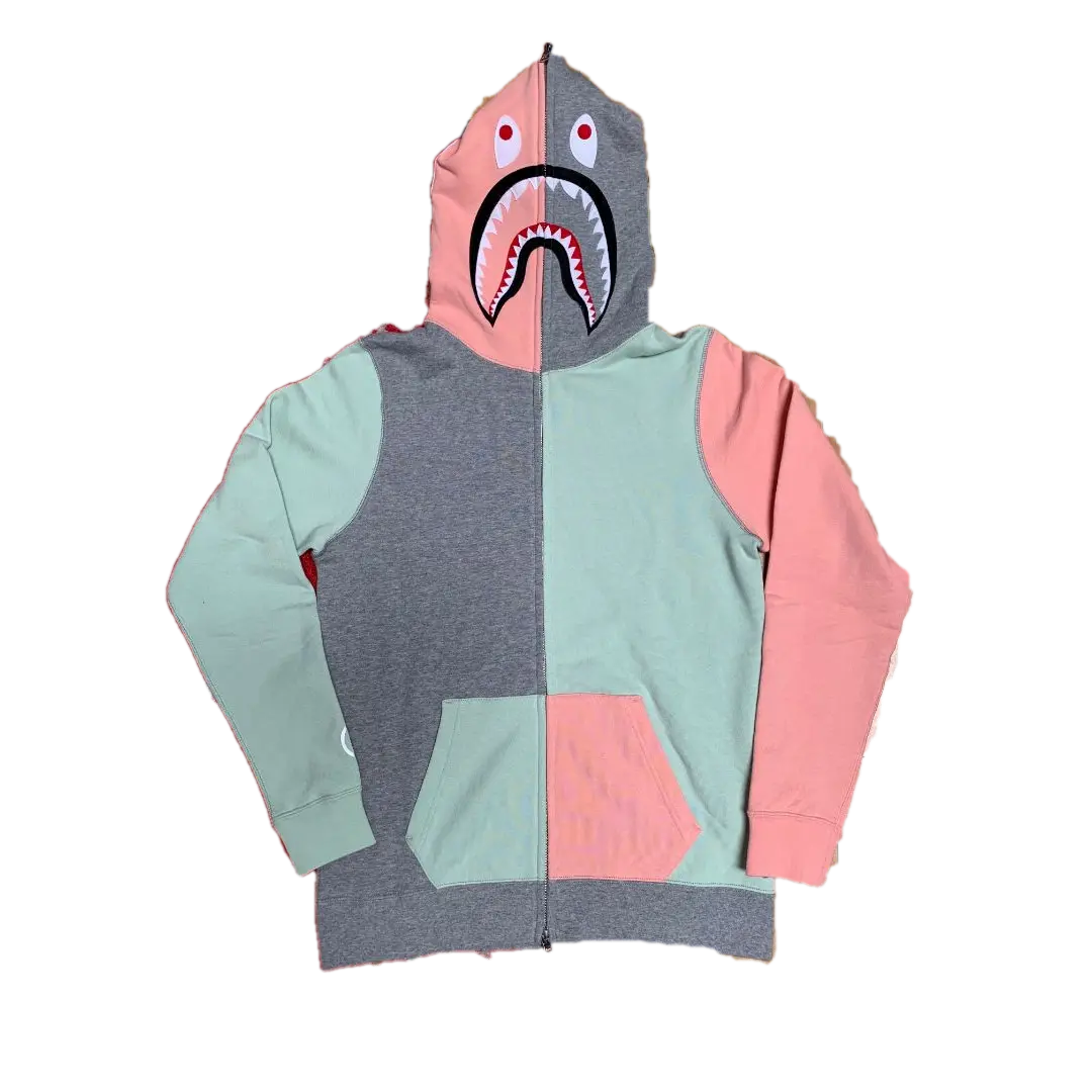 A Bathing Ape Women's Multi Shark Full Zip Hoodie - Pink/Grey/Mint Bape
