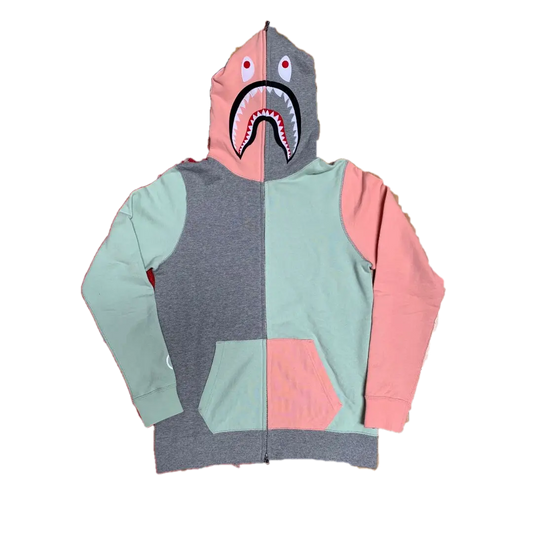 A Bathing Ape Women's Multi Shark Full Zip Hoodie - Pink/Grey/Mint Bape
