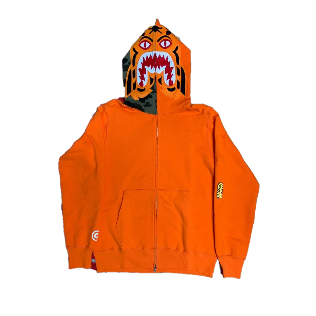 A Bathing Ape Funthera Militia Tiger Zip Up Hoodie - Orange Bape