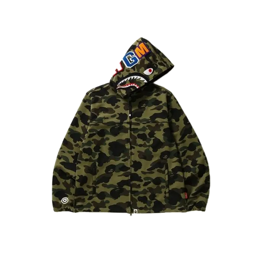 A Bathing Ape Windstopper 1st Camo Shark Hooded Jacket - Green Camo - Used Bape