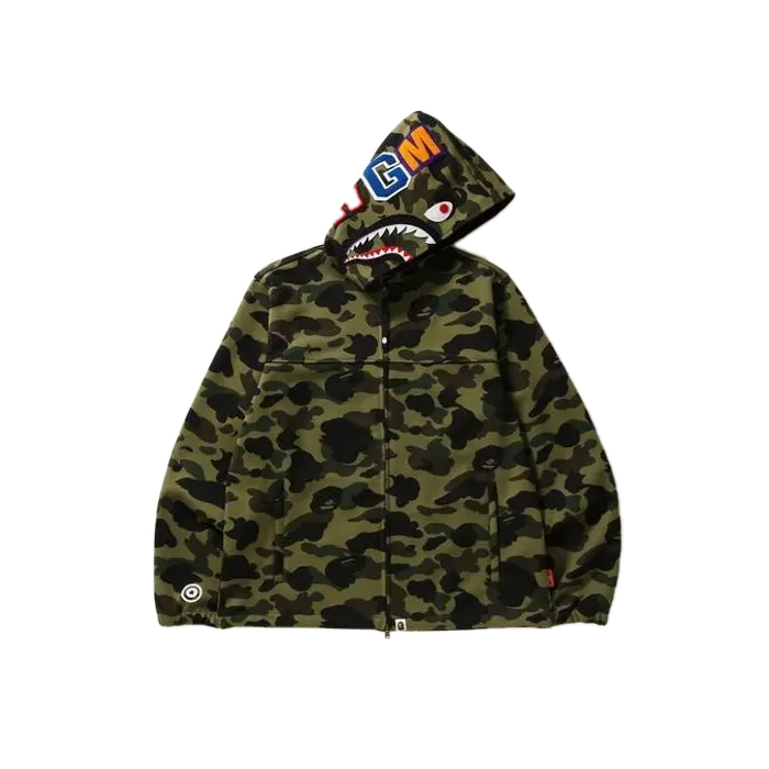 A Bathing Ape Windstopper 1st Camo Shark Hooded Jacket - Green Camo Bape