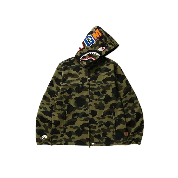 A Bathing Ape Windstopper 1st Camo Shark Hooded Jacket - Green Camo