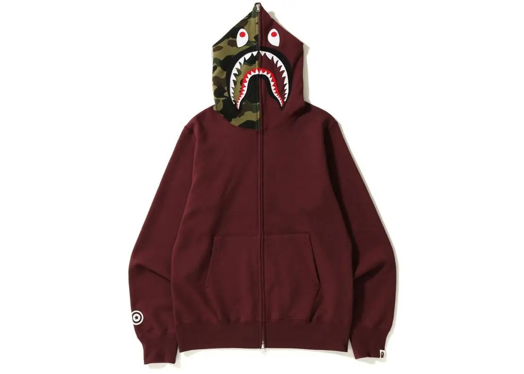 A Bathing Ape Shark Full Zip Hoodie - Burgundy Bape