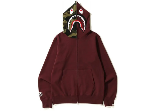 A Bathing Ape Shark Full Zip Hoodie - Burgundy Bape