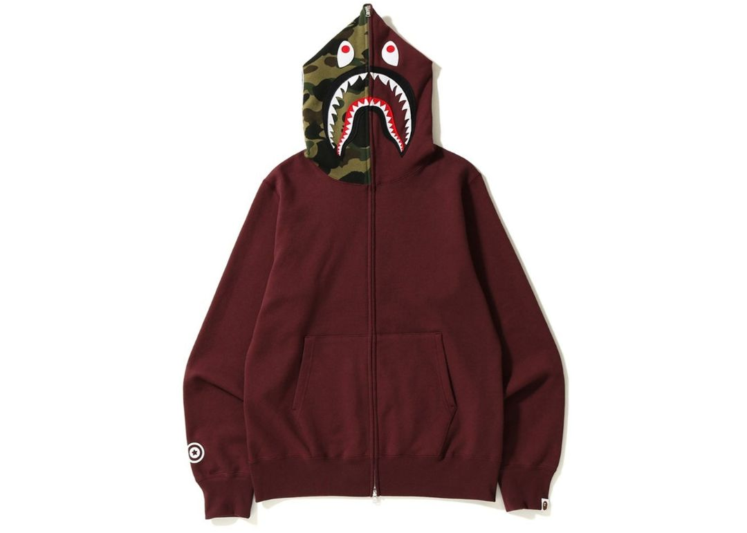 A Bathing Ape Shark Full Zip Hoodie - Burgundy