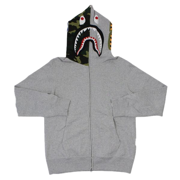 A Bathing Ape Shark Hoodie Spilt Hood Green Camo - Grey - Used
