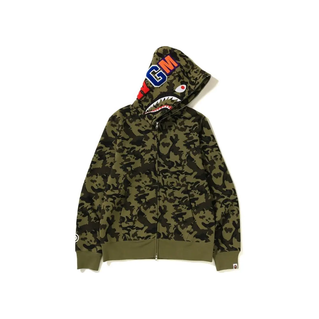 A Bathing Ape Desert Camo Shark Full ZIp Hooodie - Green Bape