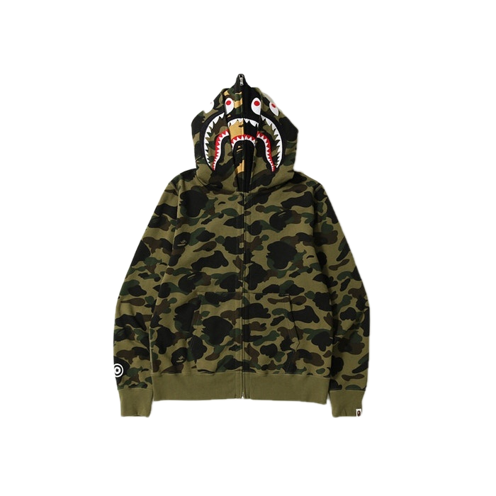 Bape 1st Camo Shark Wide Double Hoodie - Green