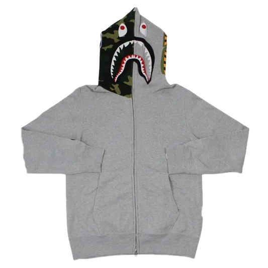 A Bathing Ape Shark Hoodie Spilt Hood Green Camo - Grey Bape