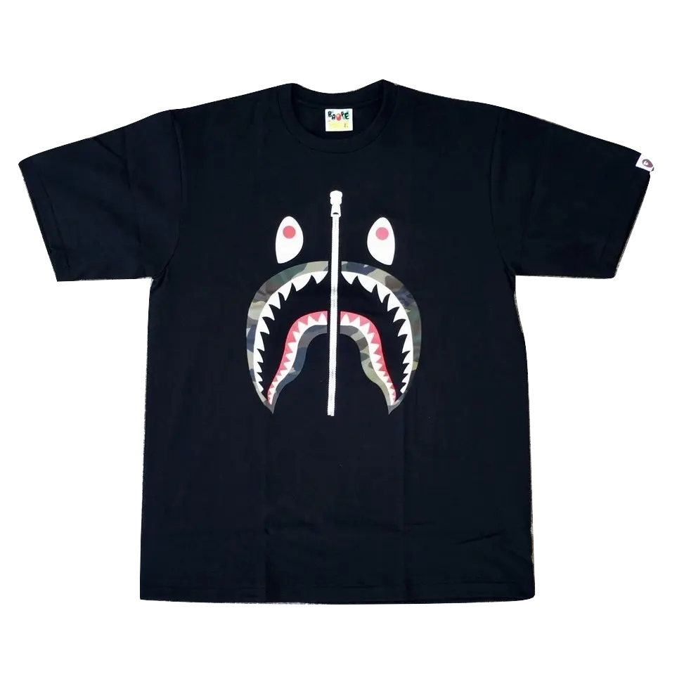A Bathing Ape Woodland Camo Shark Tee - Black Bape