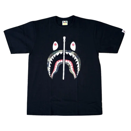 A Bathing Ape Woodland Camo Shark Tee - Black Bape