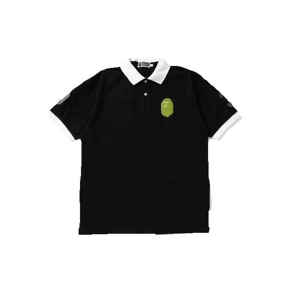 A Bathing Ape Large Ape Head Wide Polo Tee - Black Bape