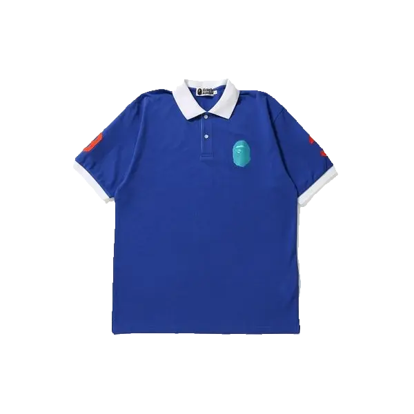A Bathing Ape Large Ape Head Wide Polo Tee - Blue Bape