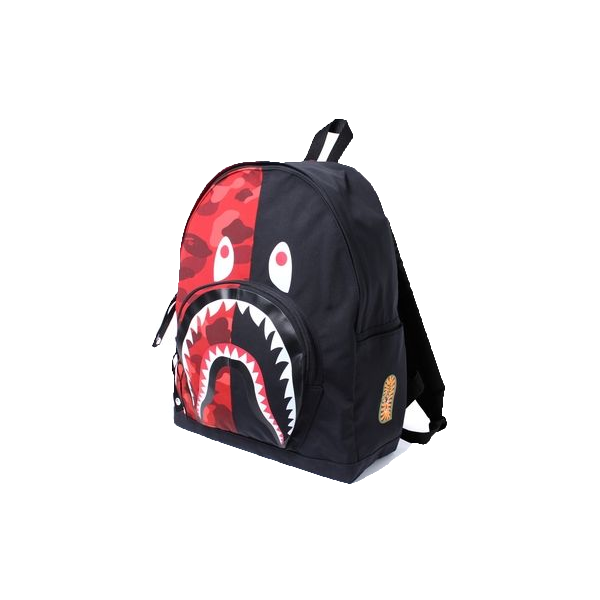A Bathing Ape Color Camo Shark Backpack Black Red