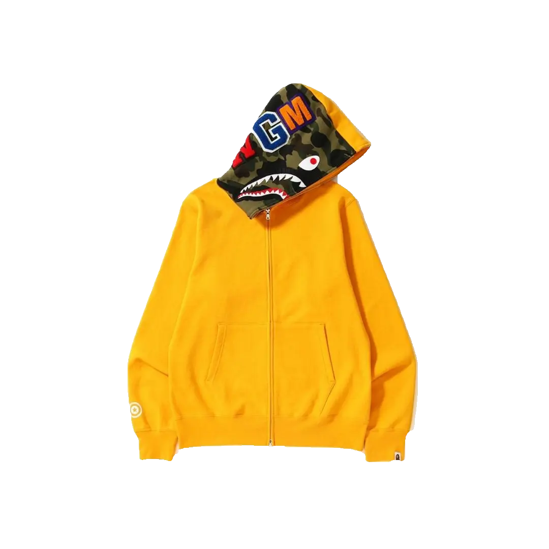 A Bathing Ape Shark Full Zip Hoodie - Yellow Bape