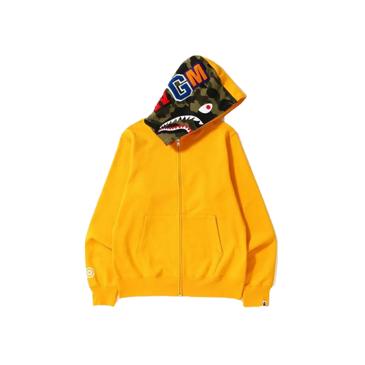 A Bathing Ape Shark Full Zip Hoodie - Yellow Bape