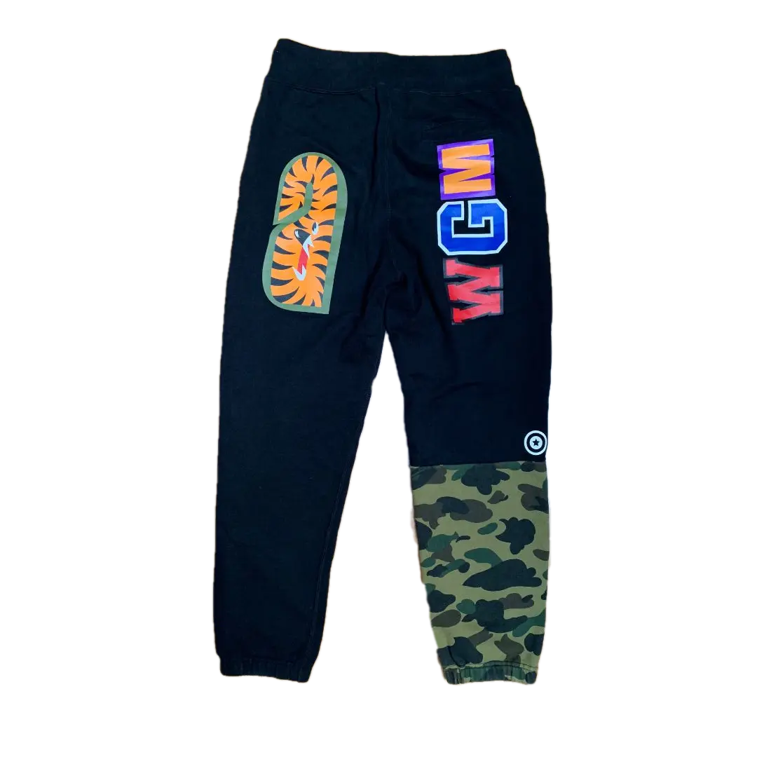 Bape Shark Slim Sweat Pant - Black/Green Camo Right Leg - Used Bape
