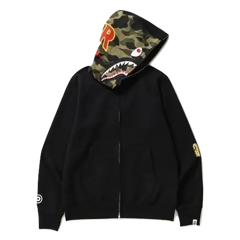 A Bathing Ape PONR 1st Camo Hood Full Zip Shark Hoodie - Black - Used Bape
