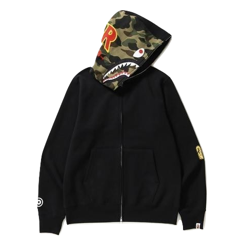 A Bathing Ape PONR 1st Camo Hood Full Zip Shark Hoodie - Black - Used