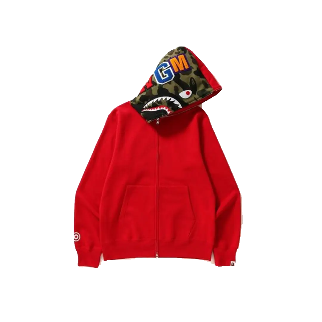 A Bathing Ape Shark Full Zip Hoodie - Red Bape