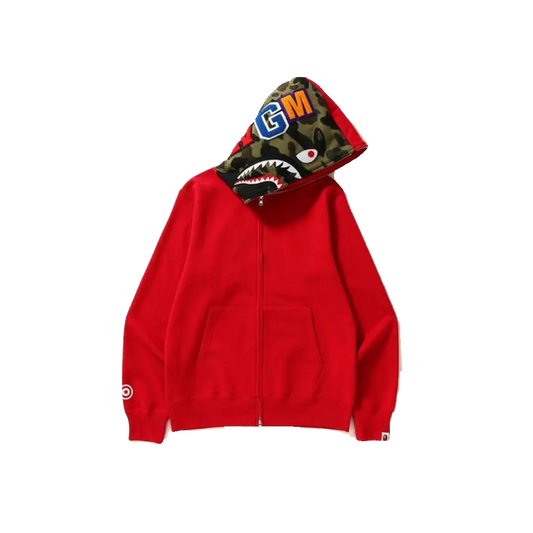 A Bathing Ape Shark Full Zip Hoodie - Red Bape