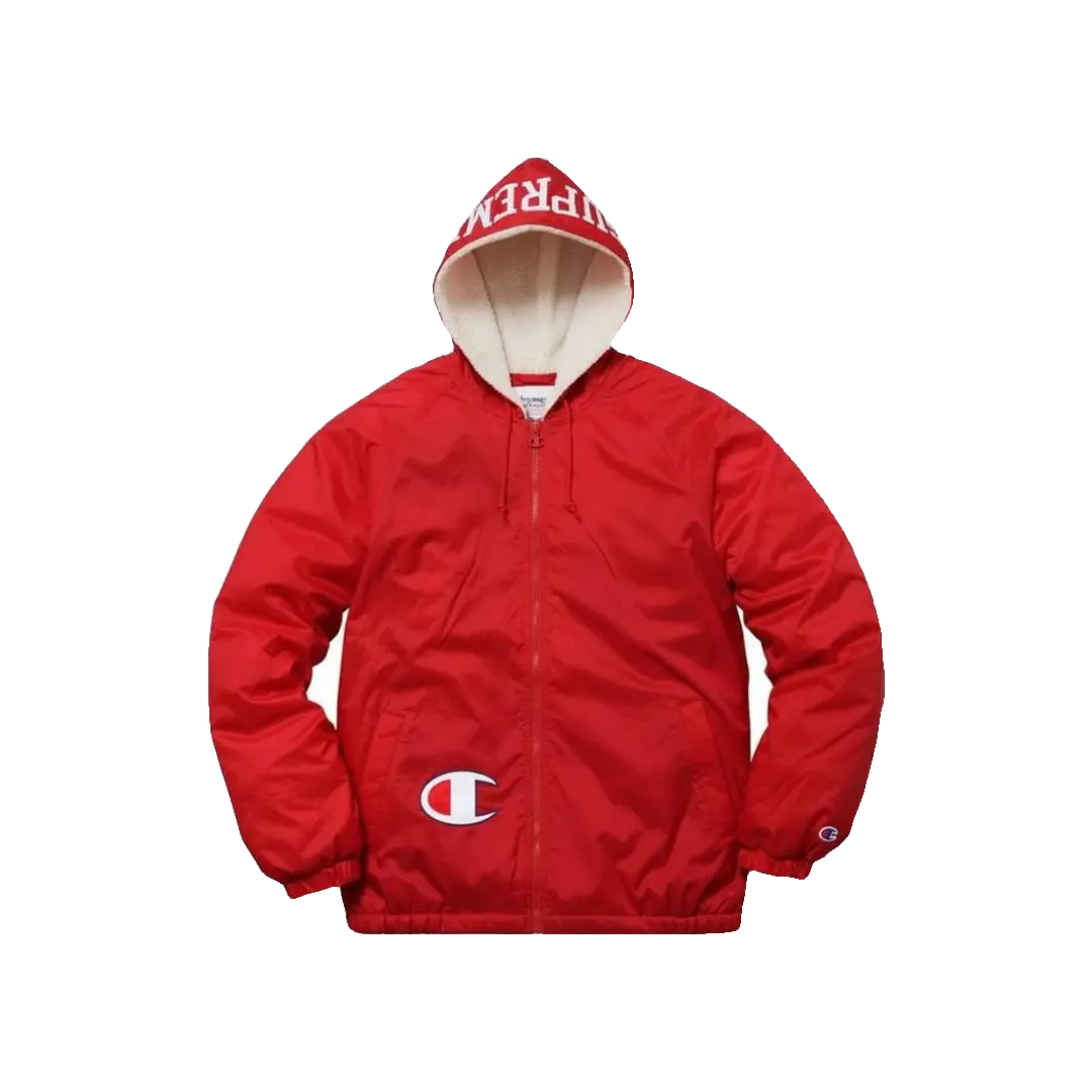 Supreme x Champion Sherpa Lined Hooded Jacket - Red Supreme