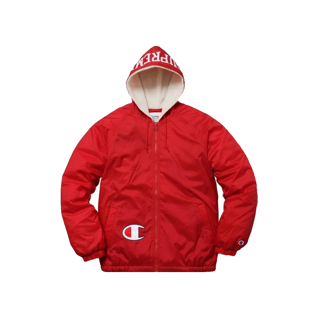 Supreme x Champion Sherpa Lined Hooded Jacket - Red