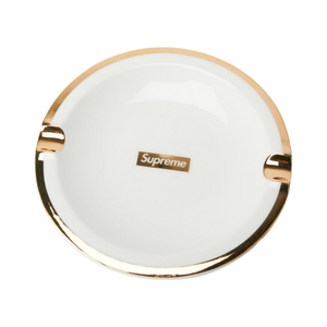 Supreme Gold Trim Ceramic Ashtray - White - Used