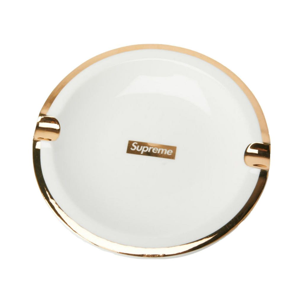 Supreme Gold Trim Ceramic Ashtray - White