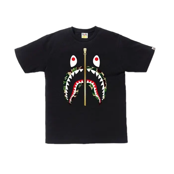 A Bathing Ape ABC Gold Zip Shark Tee - Black/Green Bape