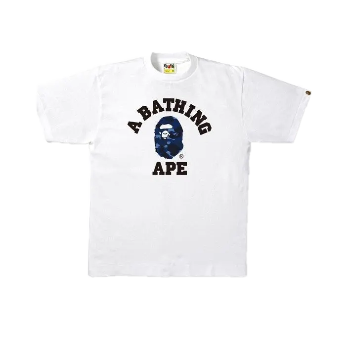 A Bathing Ape Color Camo College Tee - White/Navy - Used Bape