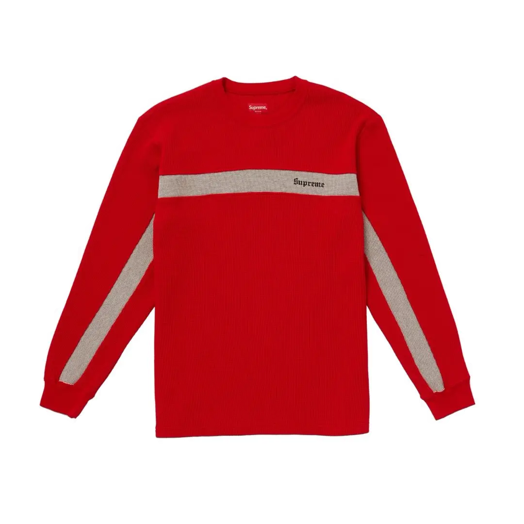 Supreme Panel Stripe Waffle Thermal - Red Supreme