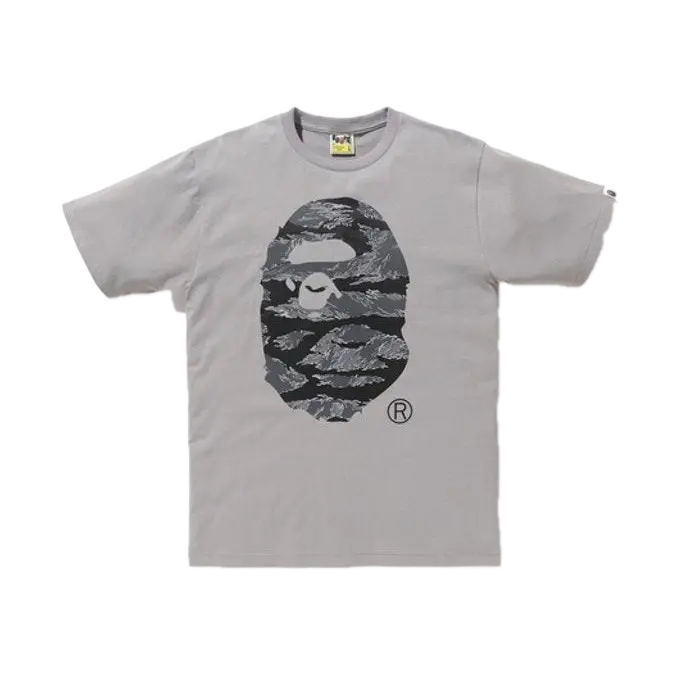 A Bathing Ape Tiger Camo Big Ape Head Tee - Gray Bape