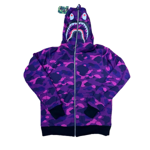 Bape Color Camo Reversible PONR Shark Full Zip Hoodie - Black/Purple Bape