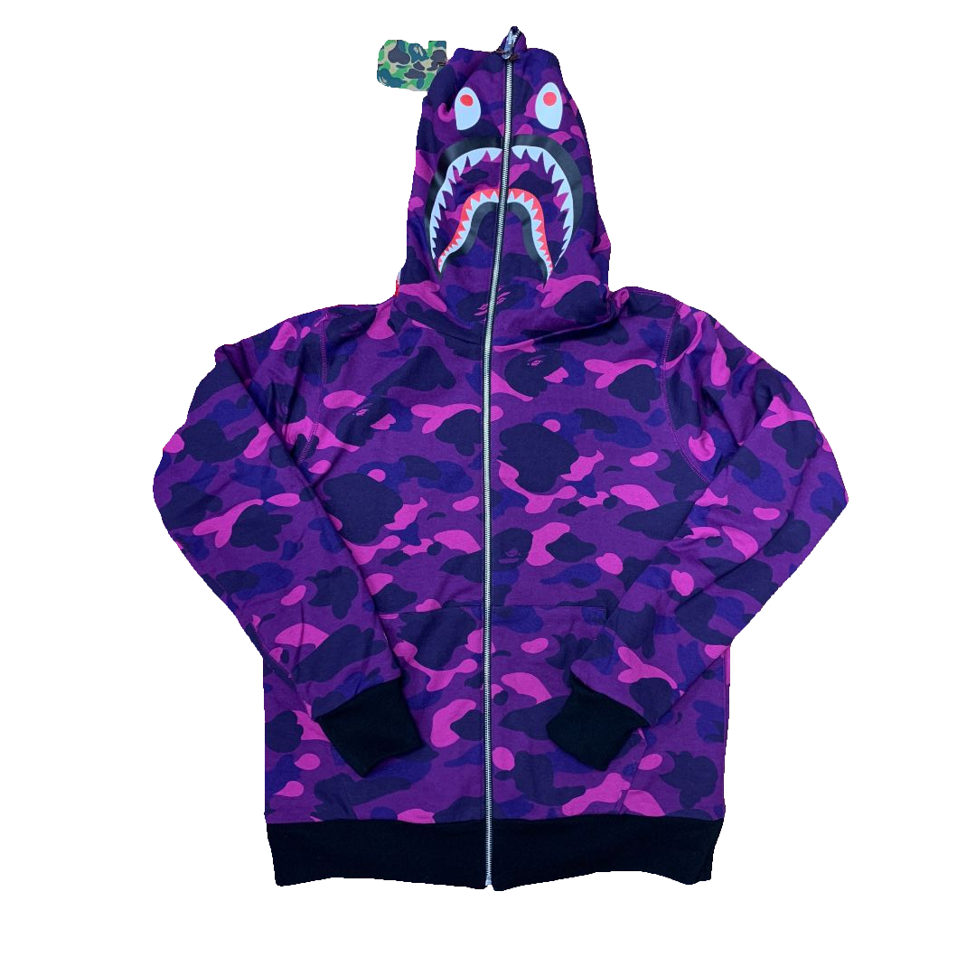 Bape Color Camo Reversible PONR Shark Full Zip Hoodie Black Purple