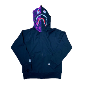 Bape Color Camo Reversible PONR Shark Full Zip Hoodie - Black/Purple Bape