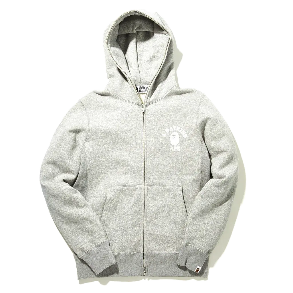 Bape College Heavy Weight Full Zip - Light Grey Bape