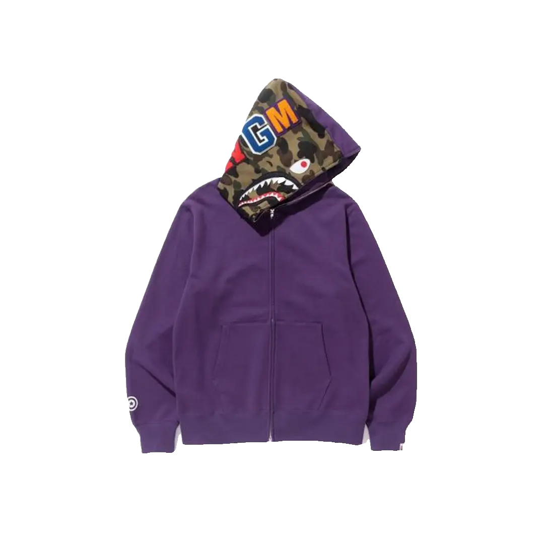 A Bathing Ape Shark Full Zip Hoodie - Purple - Used Bape