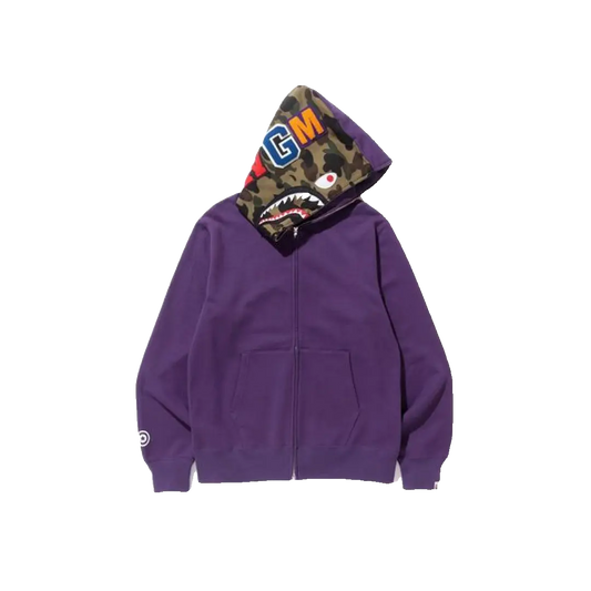 A Bathing Ape Shark Full Zip Hoodie - Purple - Used Bape