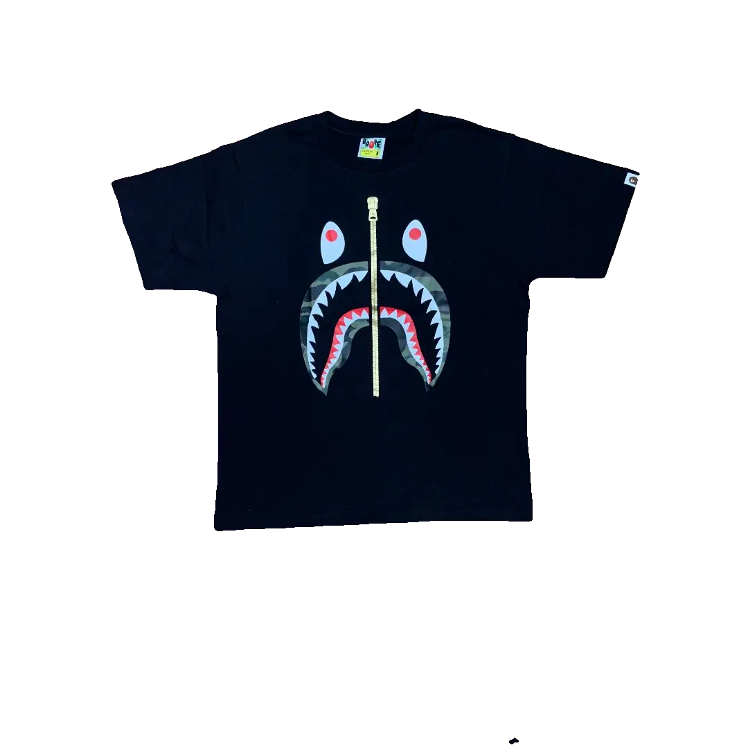 Bape Camo Shark Gold Zip Tee - Black/Green Bape