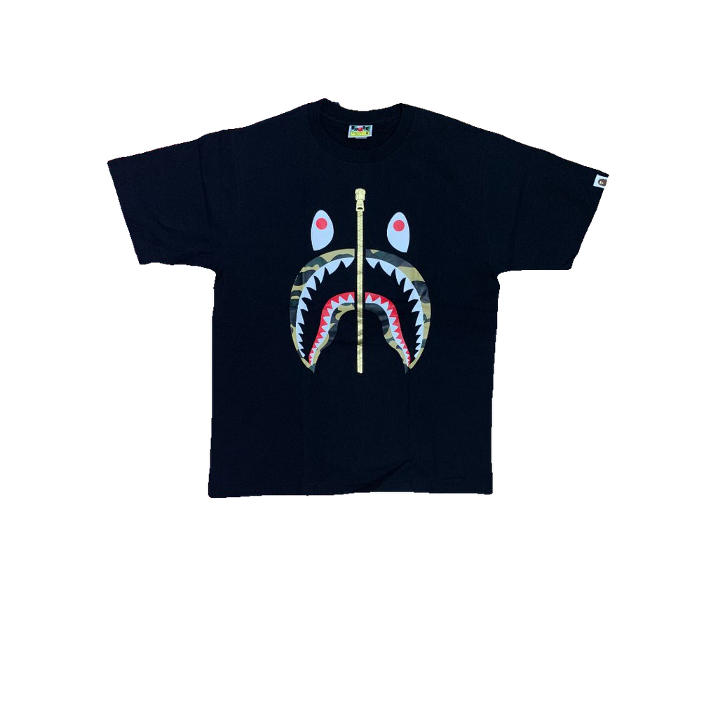 Bape Camo Shark Gold Zip Tee - Black/Yellow