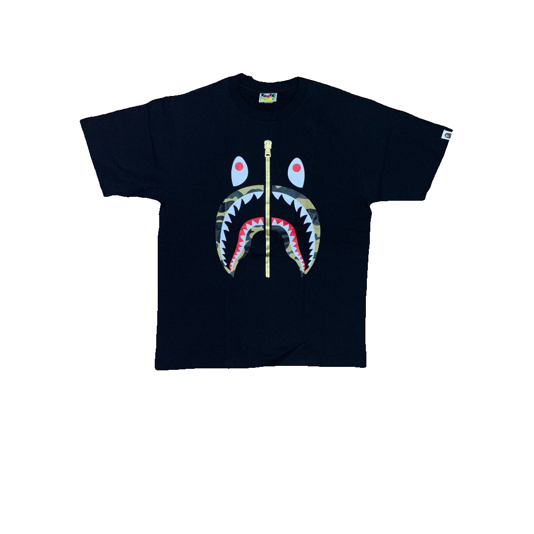 Bape Camo Shark Gold Zip Tee - Black/Yellow