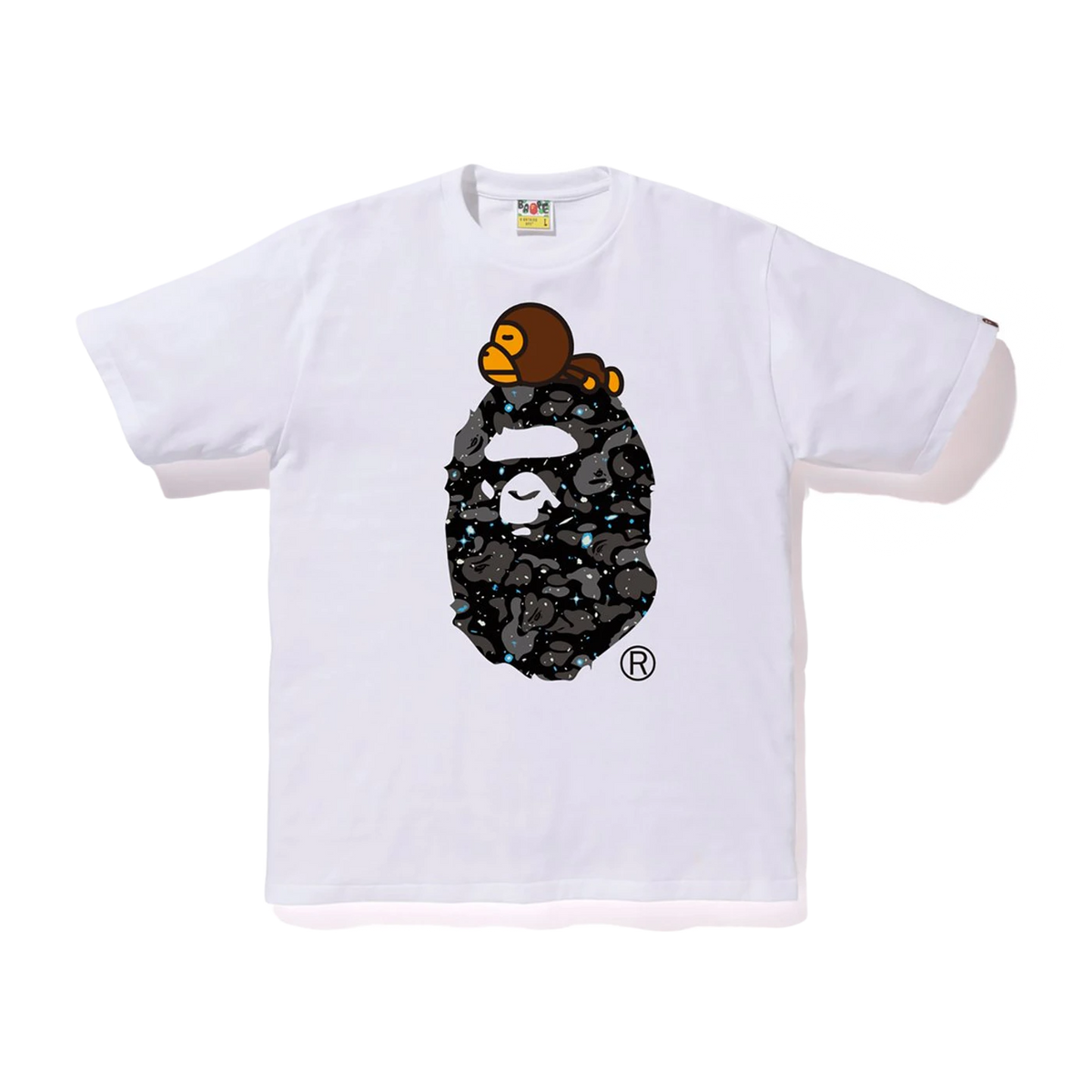 A Bathing Ape Space Camo Milo on Ape Head Tee - White Bape