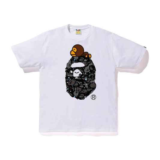 A Bathing Ape Space Camo Milo on Ape Head Tee - White Bape