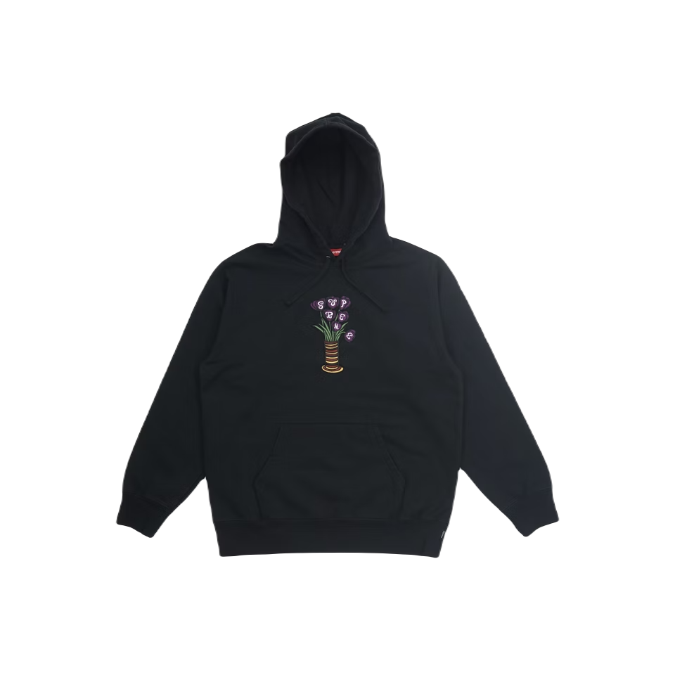 Supreme Flowers Hooded Sweatshirt - Black - Used Supreme