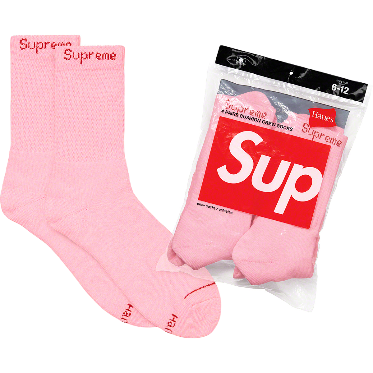 Supreme Hanes Crew Socks (4 Pack) - Pink Supreme