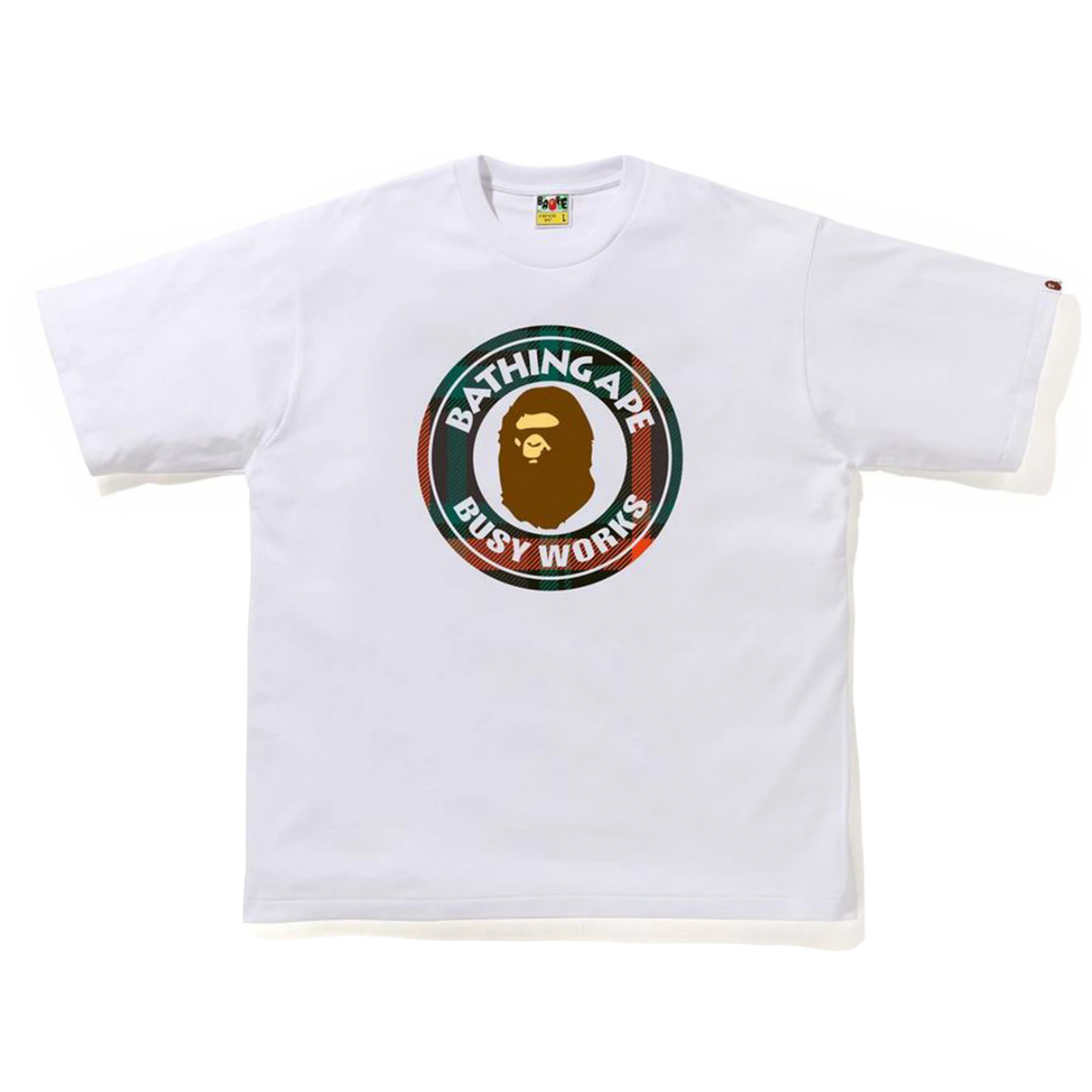 A Bathing Ape Check Busy Works Relaxed Tee - White/Green Bape
