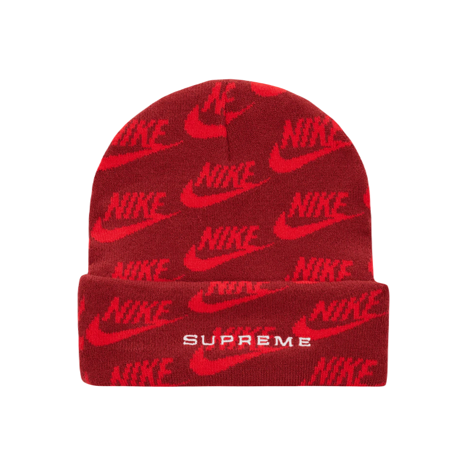Supreme x Nike Jacquard Logos Beanie - Red Supreme