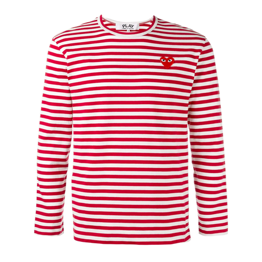Comme Des Garcons Play Striped Heart Logo Top - Red